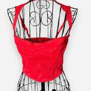 Red Floral Lace Corset Top Women’s Size Small Halter Bustier Crop Top 